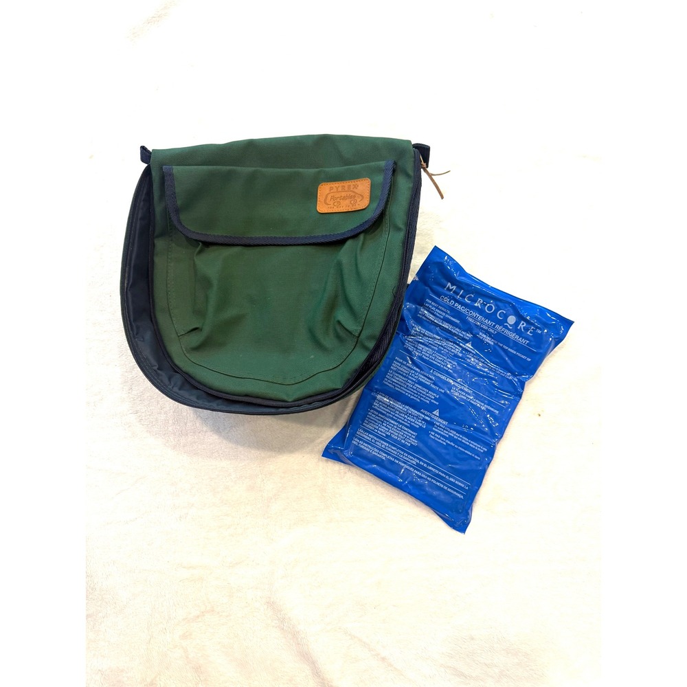 Pyrex Portables Insulated Thermal Food Carrier Bag Green w/MicroCore Cold Pack